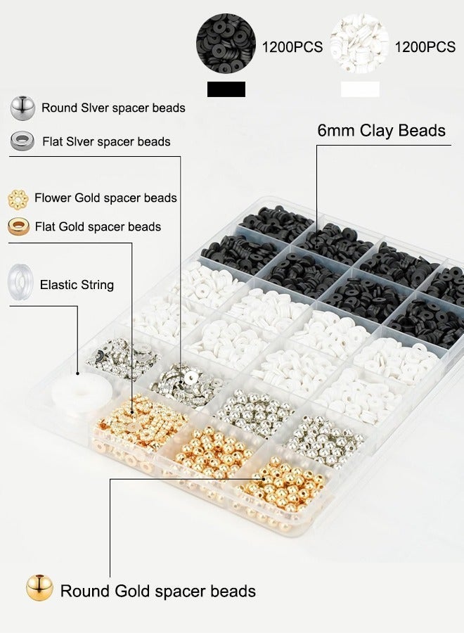 3000pcs Clay Beads for Bracelet Making Kit, Bracelet Beads Set for Girls Boys Women, White & Black Clay Beads for Jewellery Making Necklaces, Soft Polymer Clay Beads with Spacer Beads - Image 3